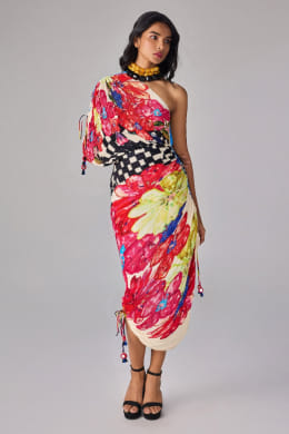 Buy Multicolour floral printed one-shoulder dress by Saaksha