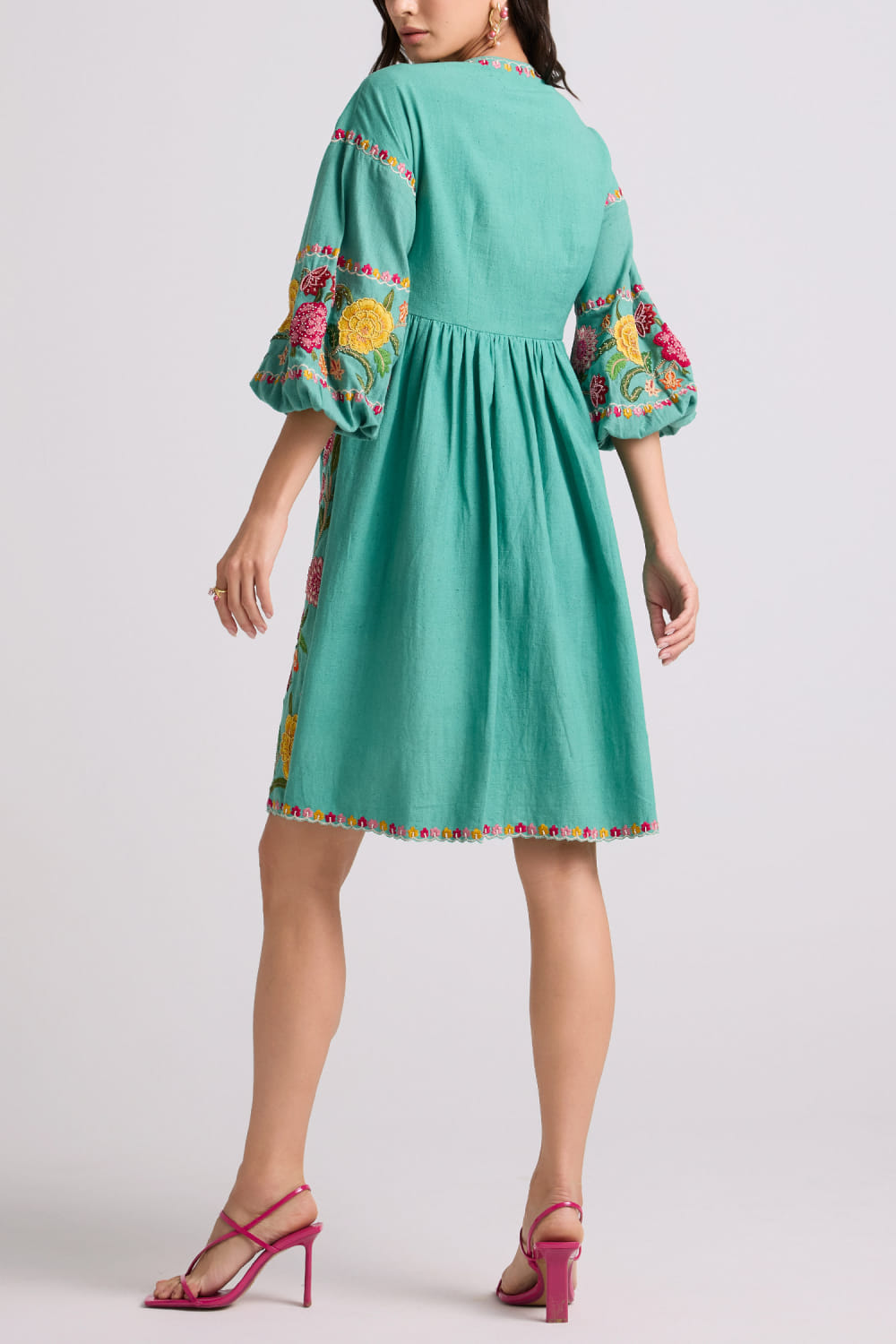 Buy Aqua floral embroidered dress by Chandrima at Aashni and Co Buy Aqua floral embroidered dress by Chandrima at Aashni and Co
