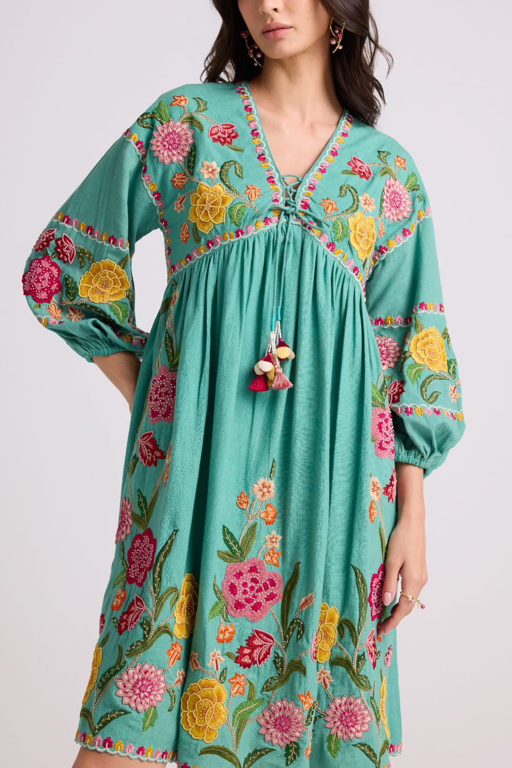 aqua floral embroidered dress Aqua Floral Embroidered and Broderie Midi Dress XL main image 0