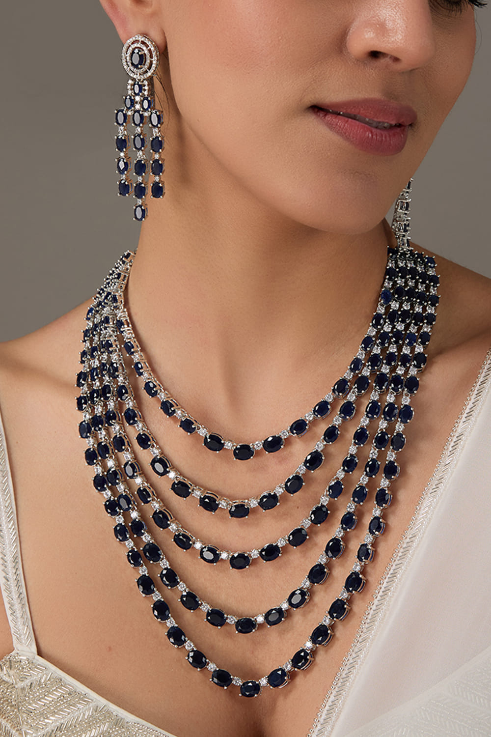 Buy Blue sapphire and faux diamond necklace set by Zevar By Geeta