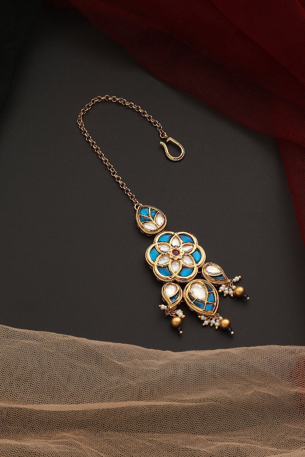 Blue stone maang tikka sale
