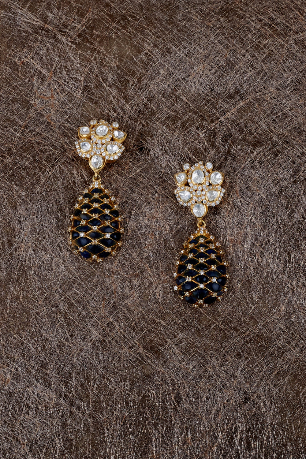 Buy Blue stone and moissanite polki drop earrings by GBS Gehna at