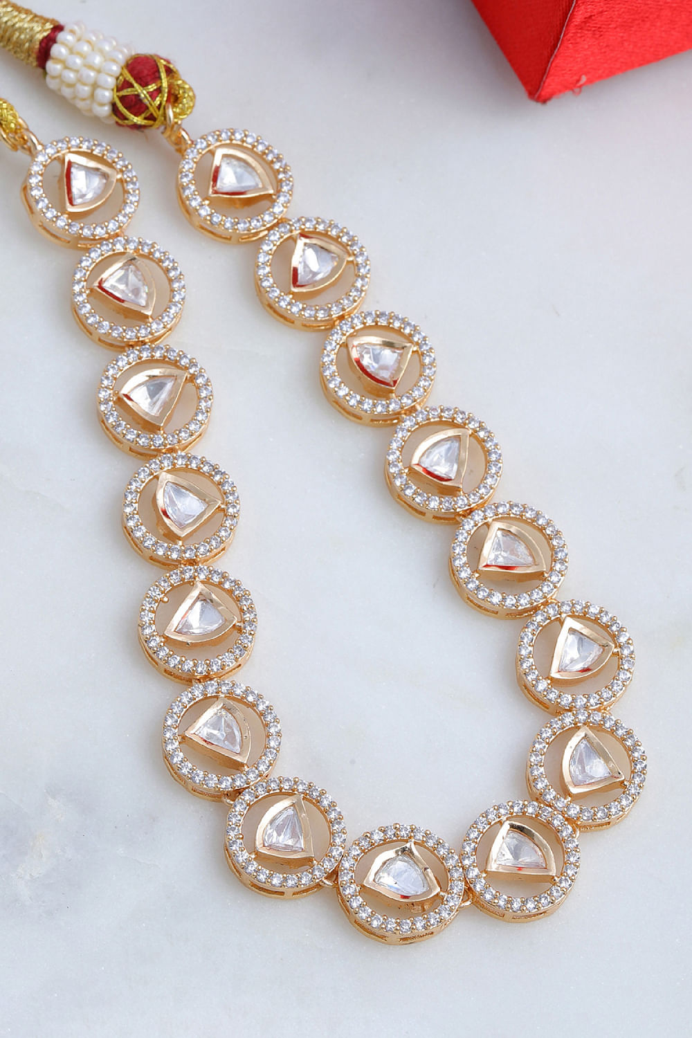 Buy Gold diamond and kundan necklace by Ruby Raang at Aashni and Co