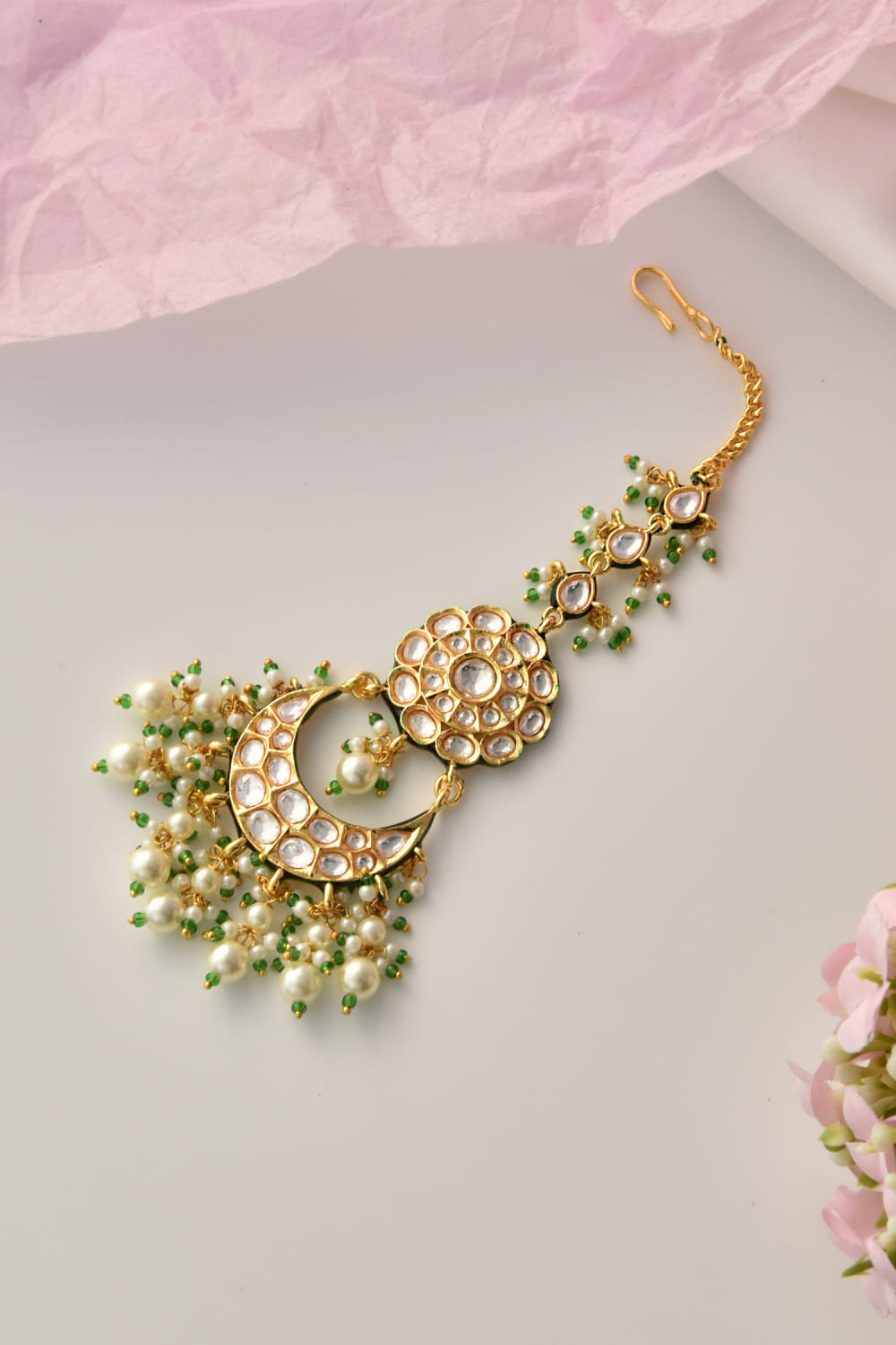 Buy Gold moissanite polki chanbali maang tikka by Swabhimann