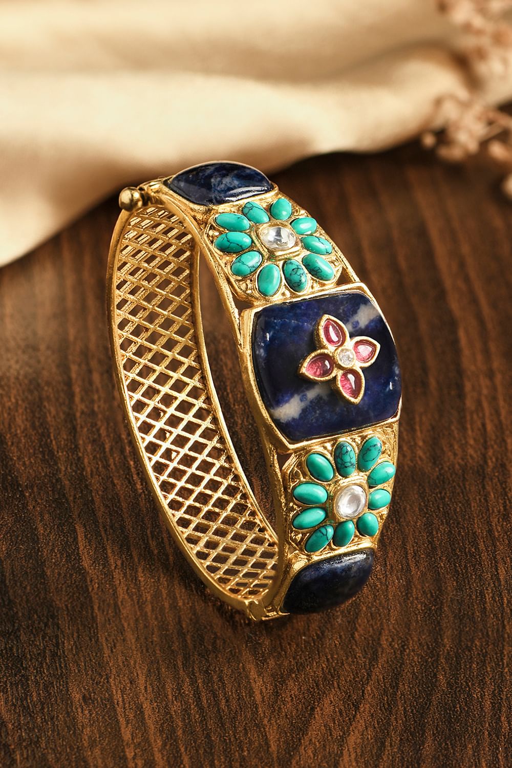 Buy Green and blue stone embellished kada by Joules by Radhika at ...