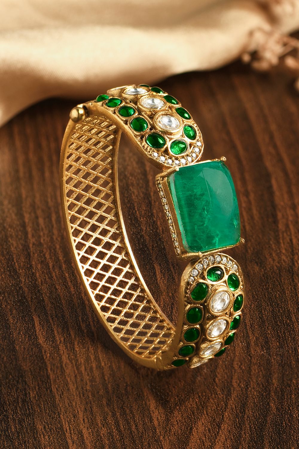 Buy Green emerald and stone embellished kada by Joules by Radhika at ...