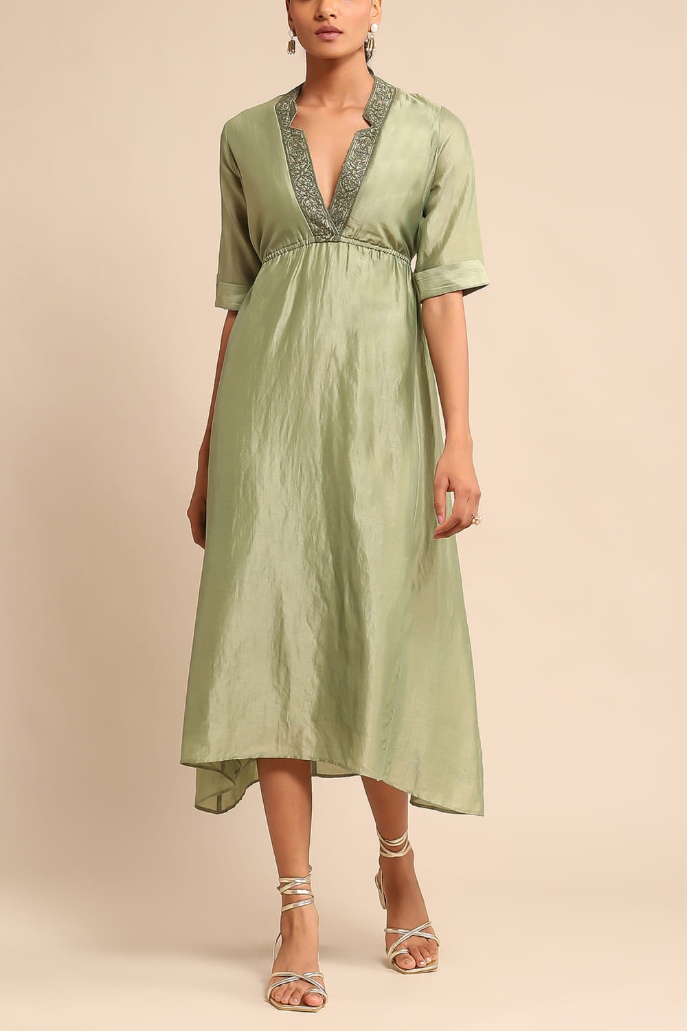 Buy Green V neck dress by Ritu Kumar at Aashni and Co