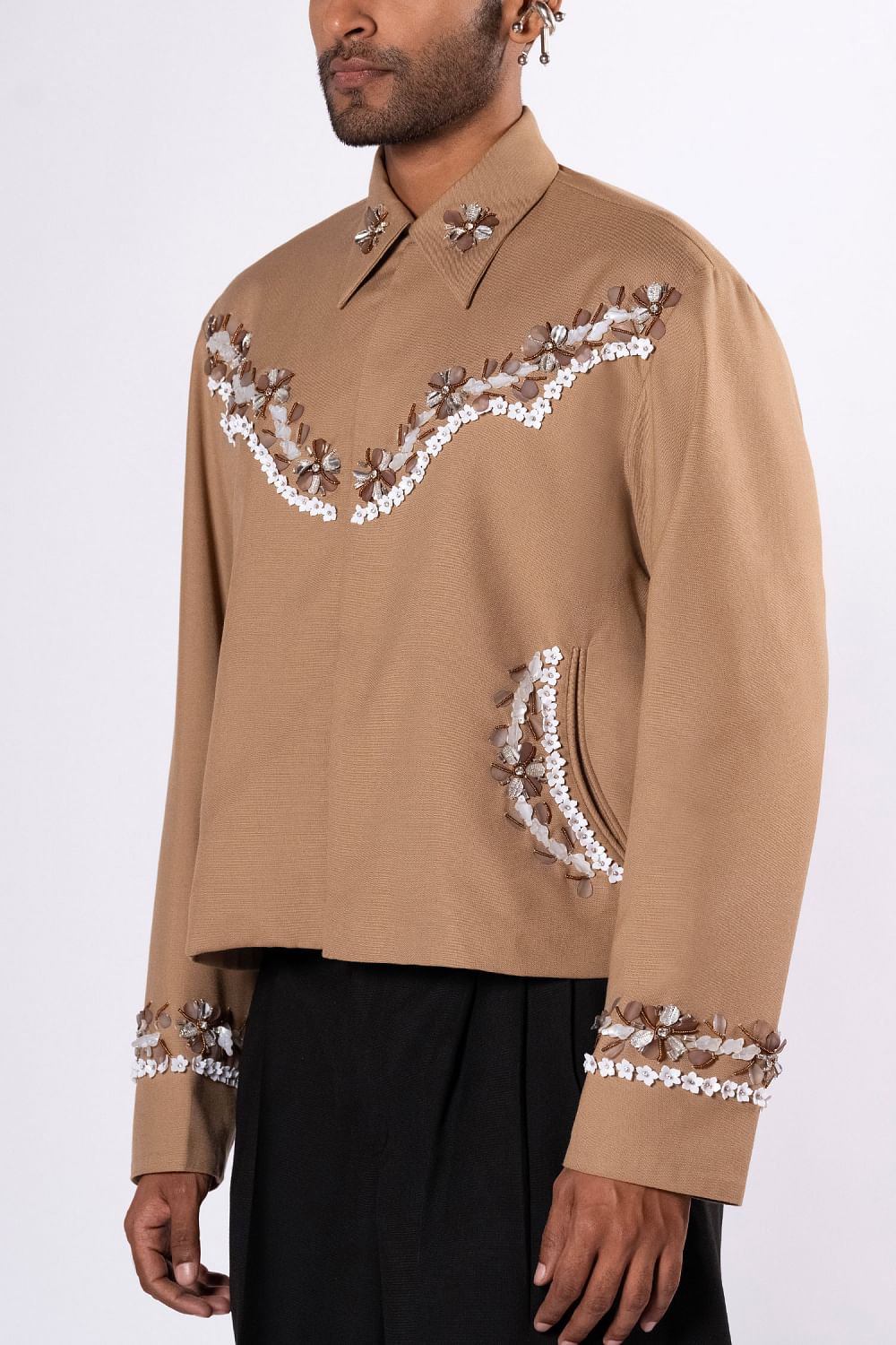 Embellished khaki jacket top