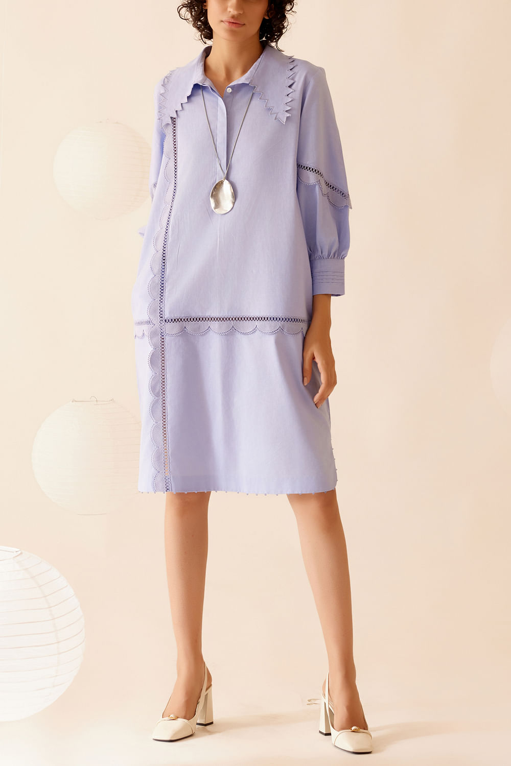 Buy Lilac floral lace work tunic dress by Bunka at Aashni and Co