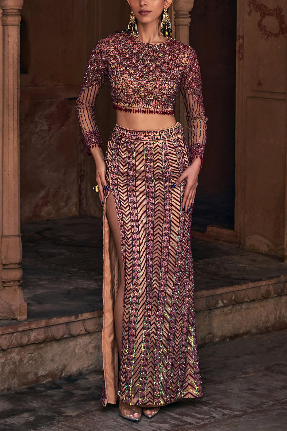 Geometric embroidered skirt cheap