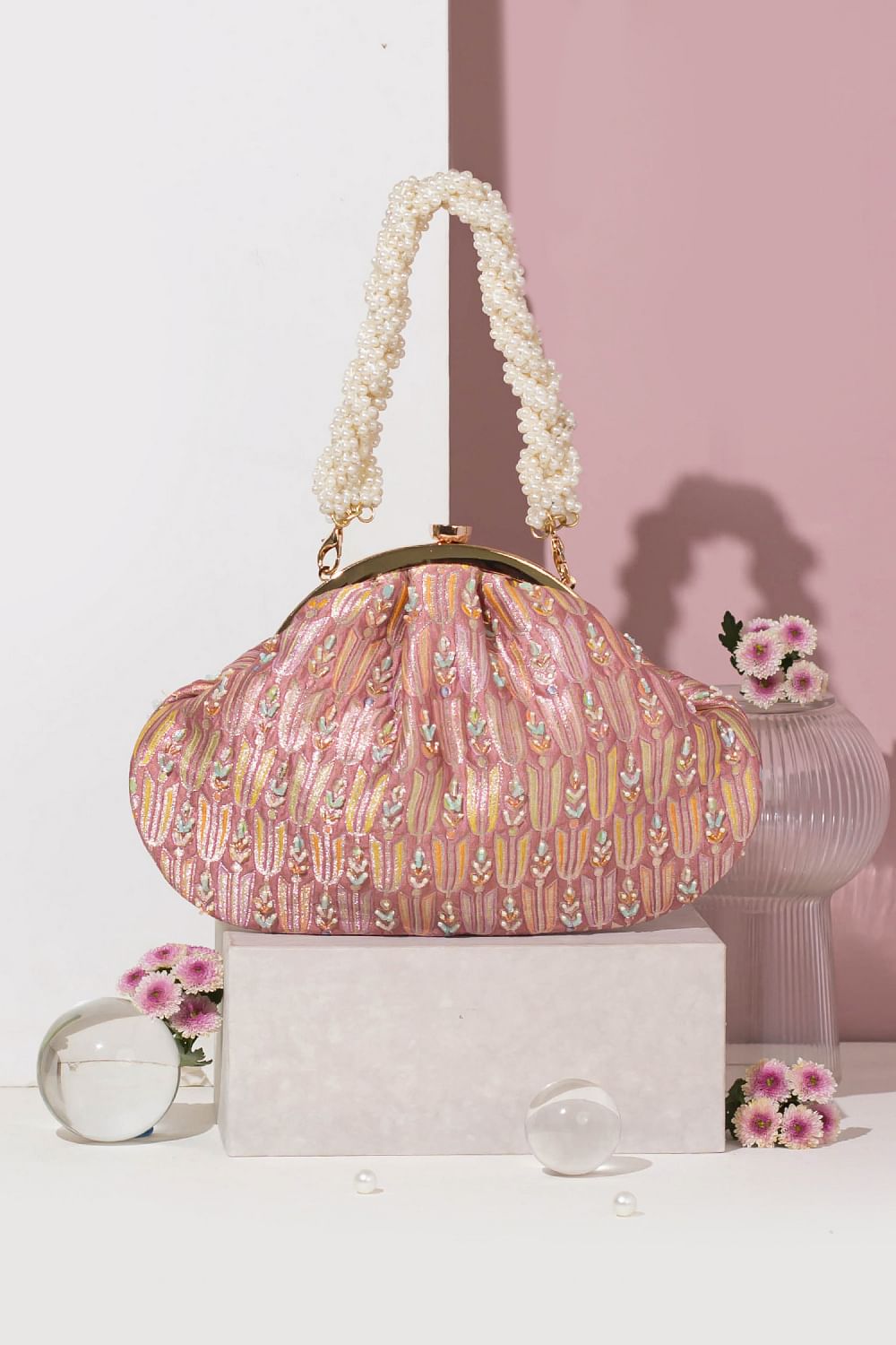 Buy Mauve embroidery clutch purse by Amyra at Aashni and Co