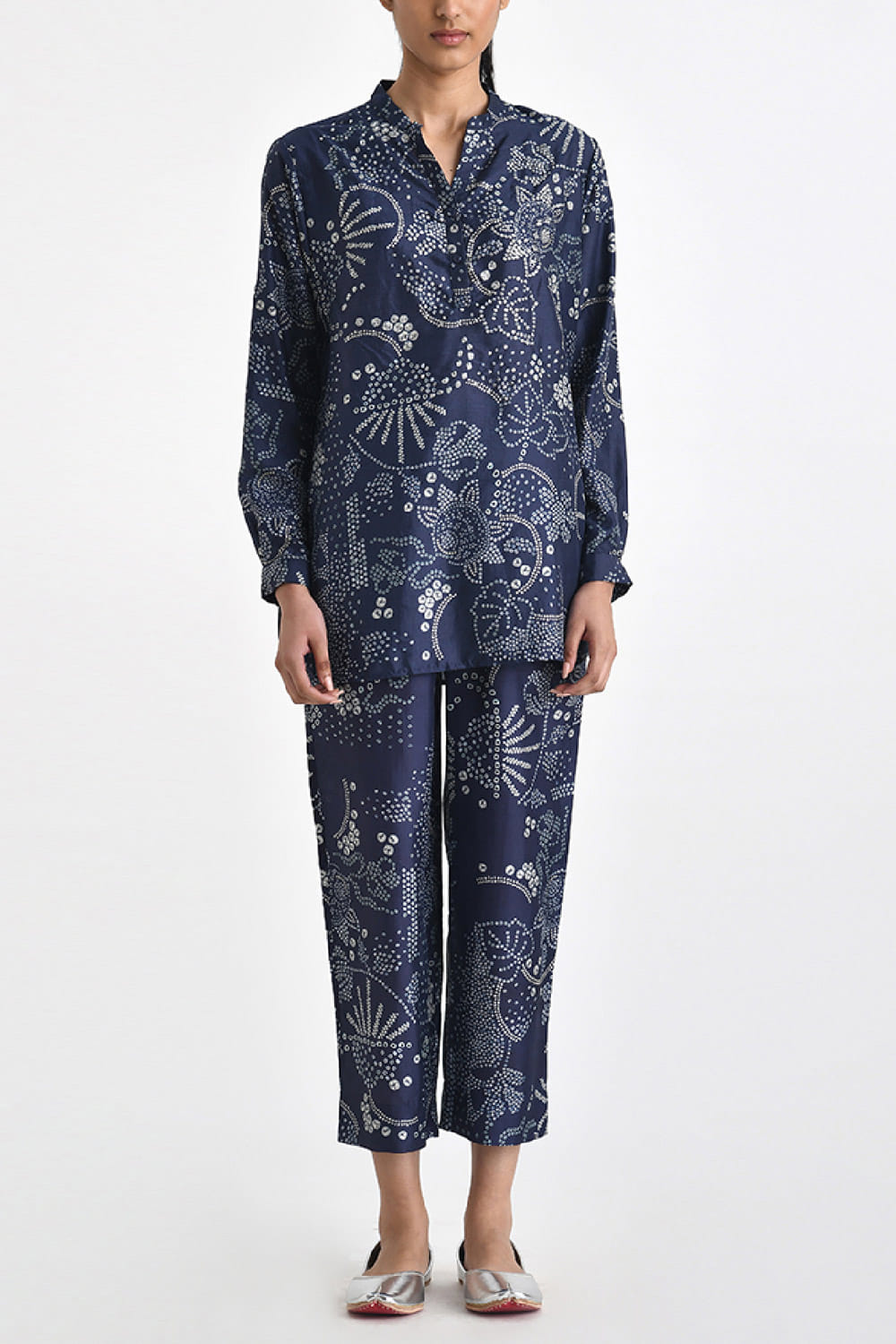 Navy bandhani printed short kurta