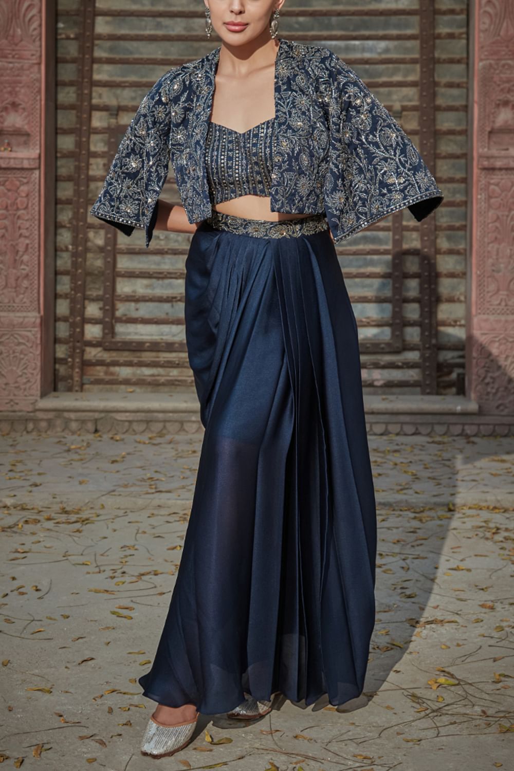Navy blue draped skirt shop