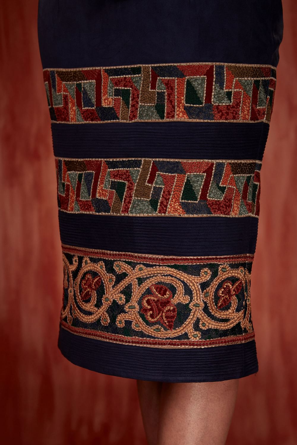 Geometric embroidered skirt top