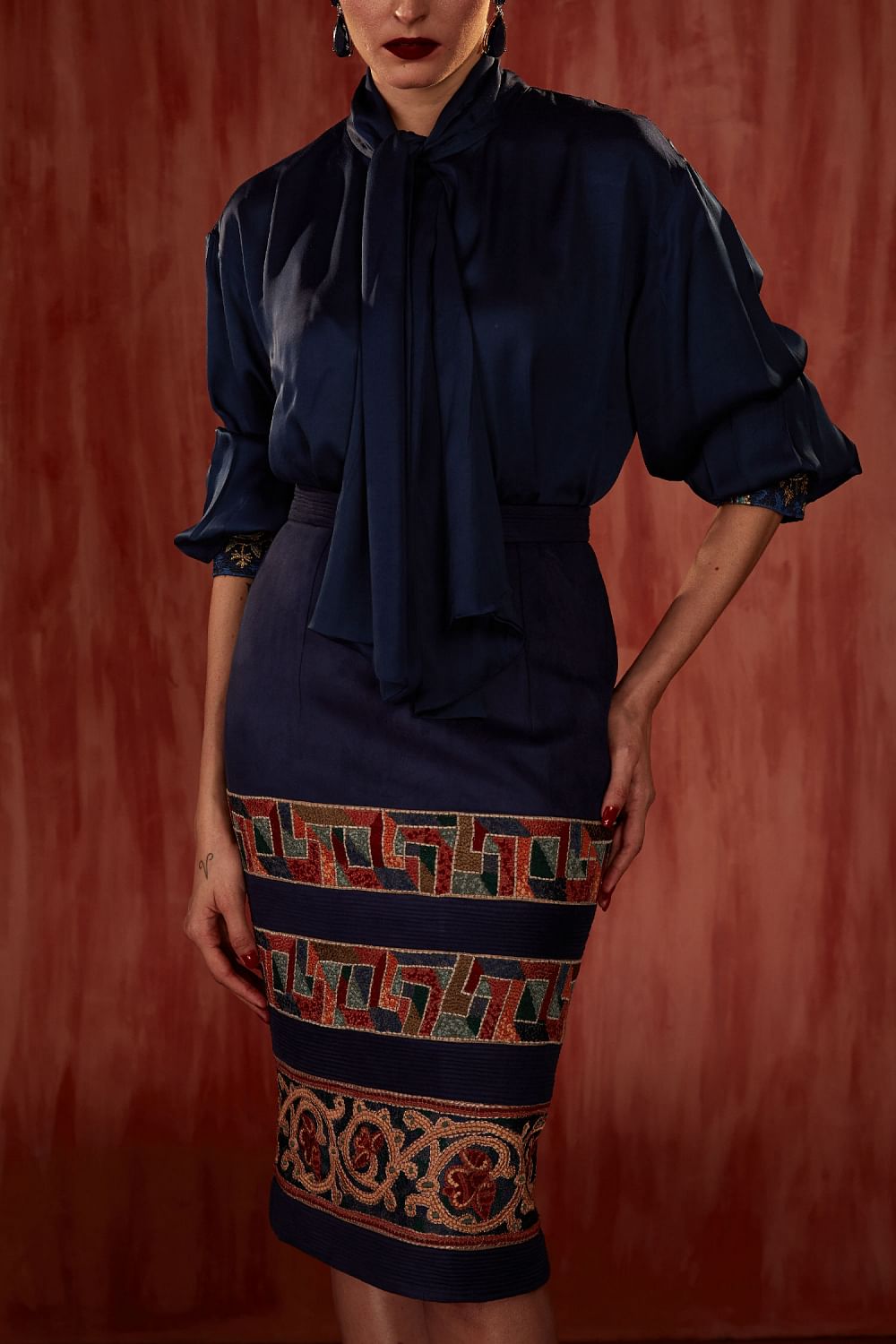 Geometric embroidered skirt clearance