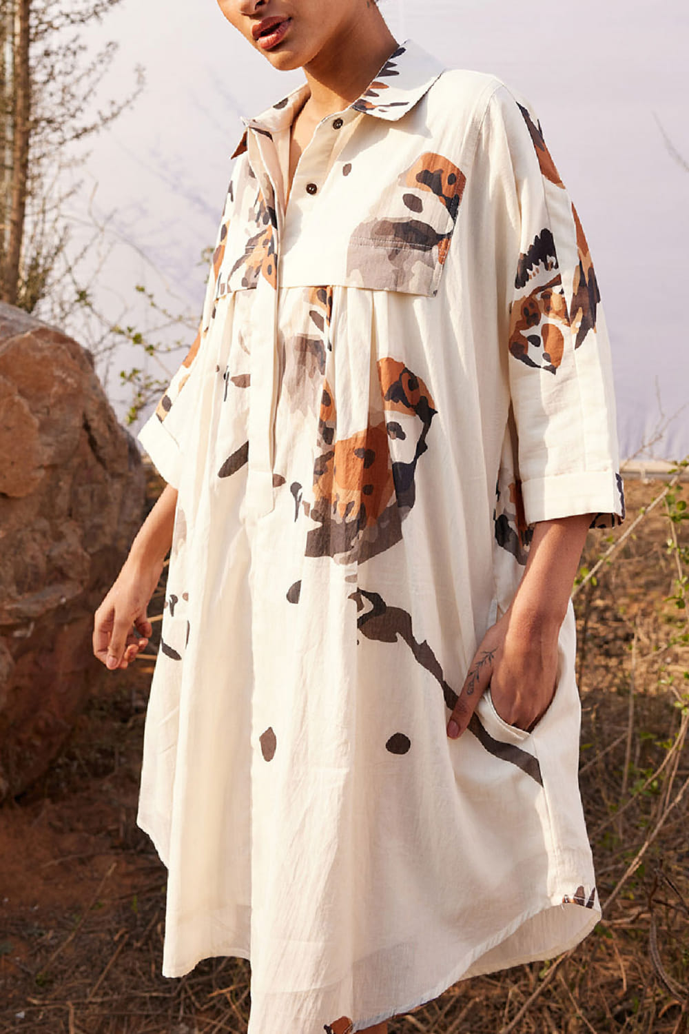 Off-white abstract bird print shirt dress