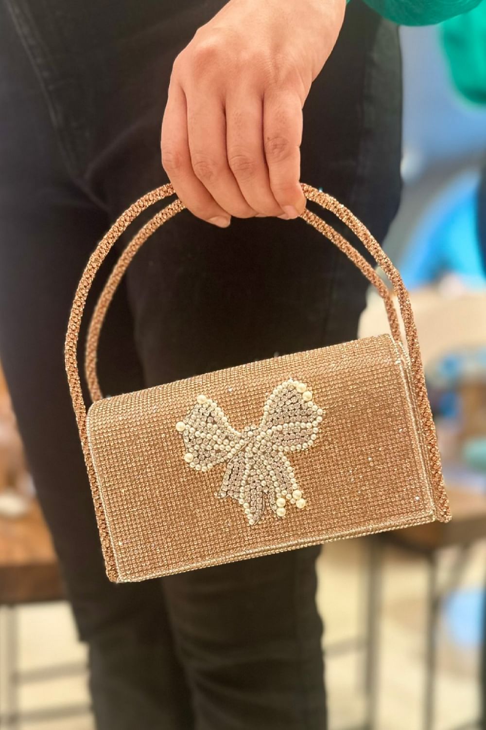 Rose gold embellished bag clearance