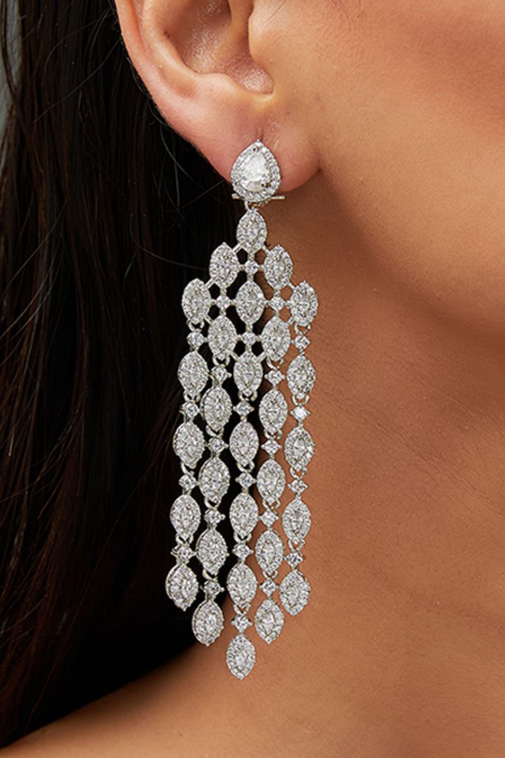 White embellished faux diamond danglers
