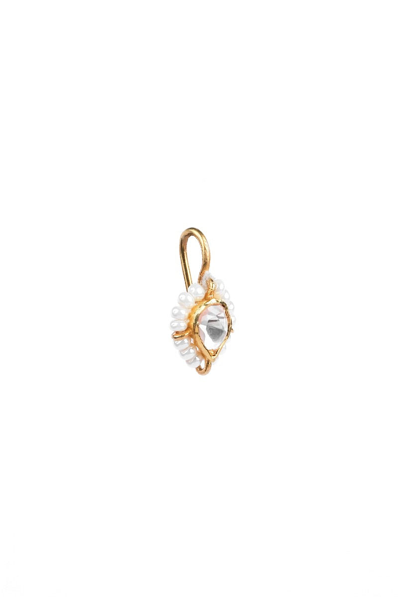 White pearl and moissanite polki nose ring