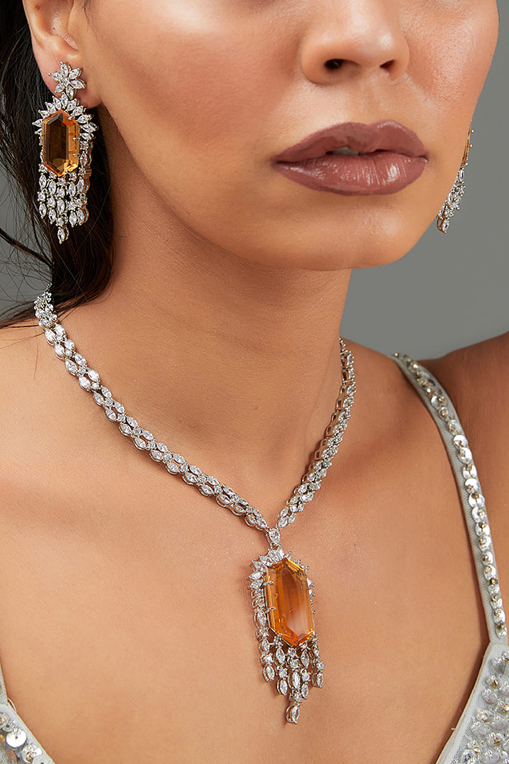 Yellow faux diamond and topaz necklace set