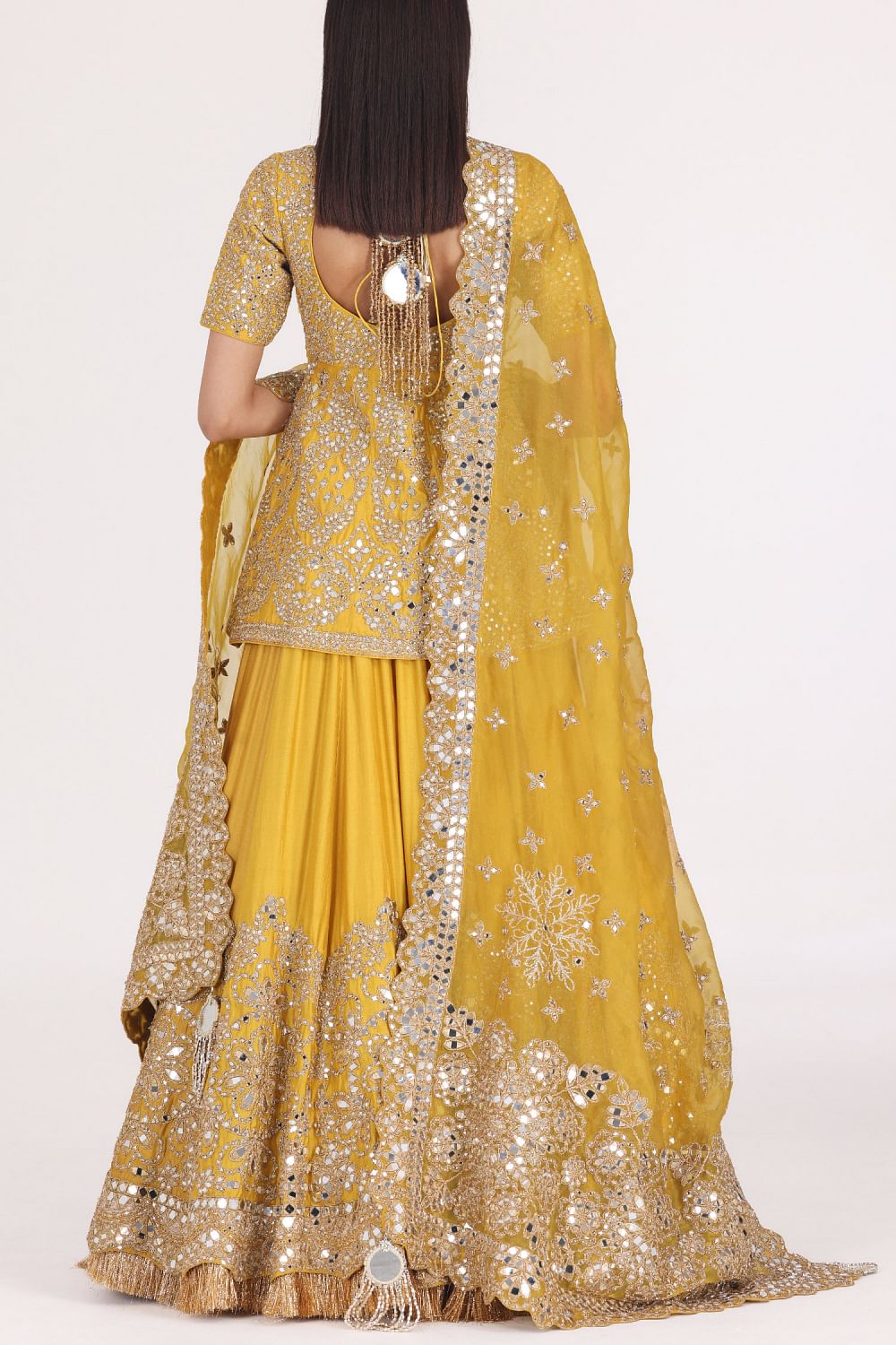 Buy Yellow floral mirror embellished lehenga set by Abhinav Mishra at Aashni and Co