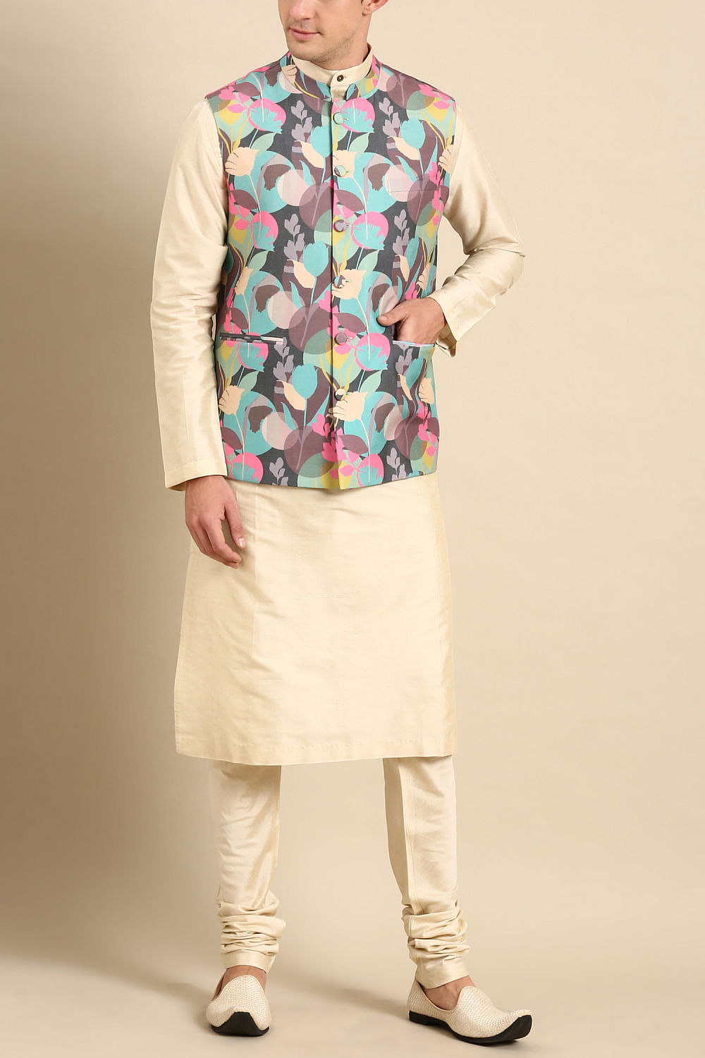 Buy Blue digital print Modi jacket by Mayank Modi at Aashni and Co
