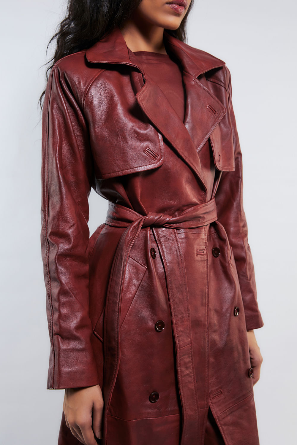 Dark red leather trench coat new arrivals