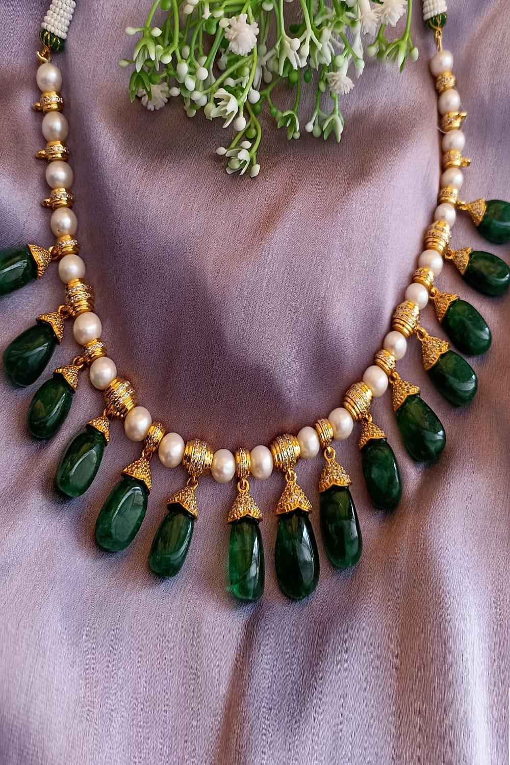 Buy Gold and green faux emerald necklace by Sica Jewellery at Aashni and Co