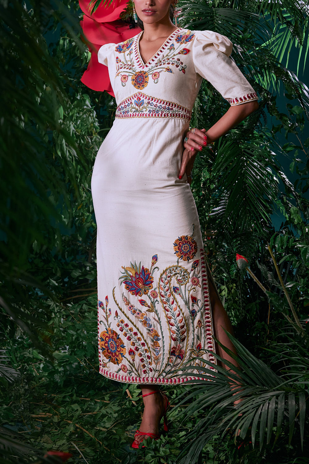 Buy Ivory thread and bead work dress by Chandrima at Aashni and Co