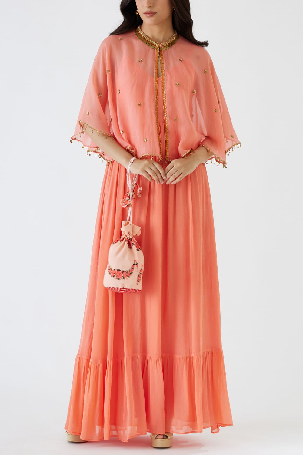 Peach cape dress hotsell