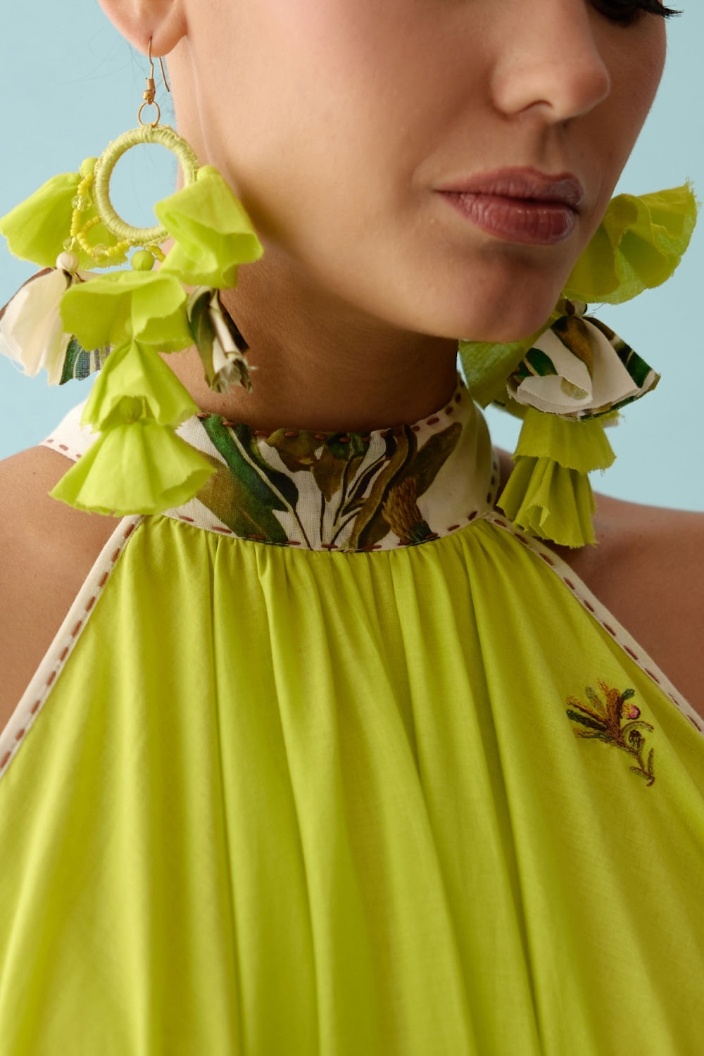 Lime green tassel earrings sale