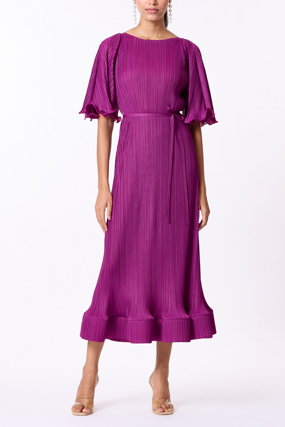 Buy Magenta purple ruffled dress by Scarlet Sage at Aashni
