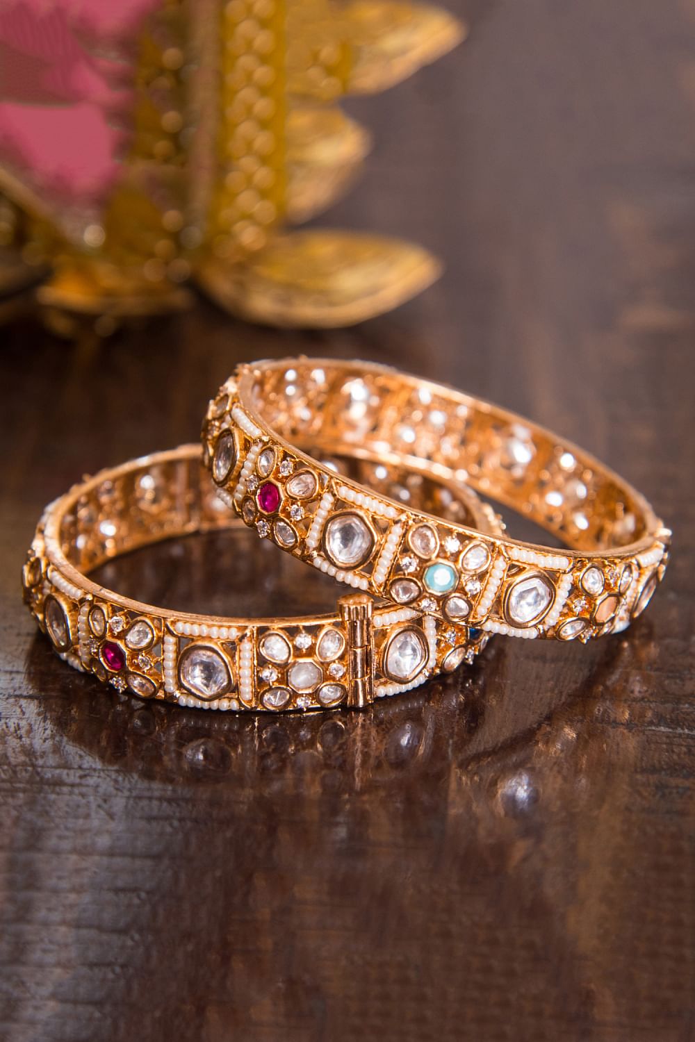 Buy Multicolour kundan polki bangles by Zevar by Geeta at Aashni and Co