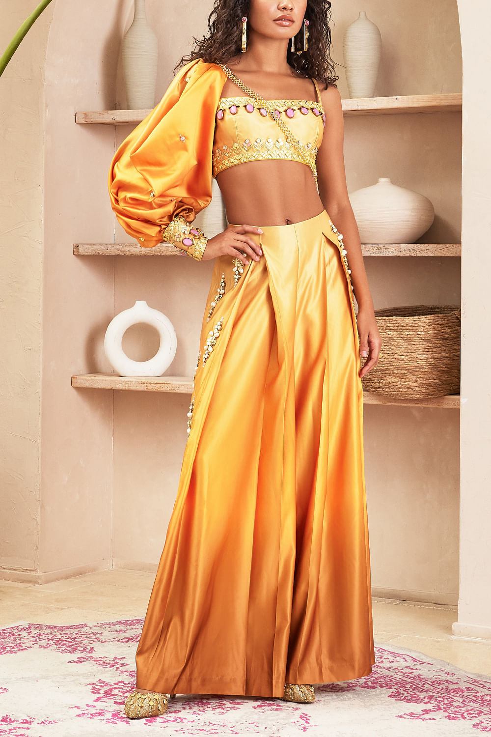 Yellow ombre pleated skirt new arrivals