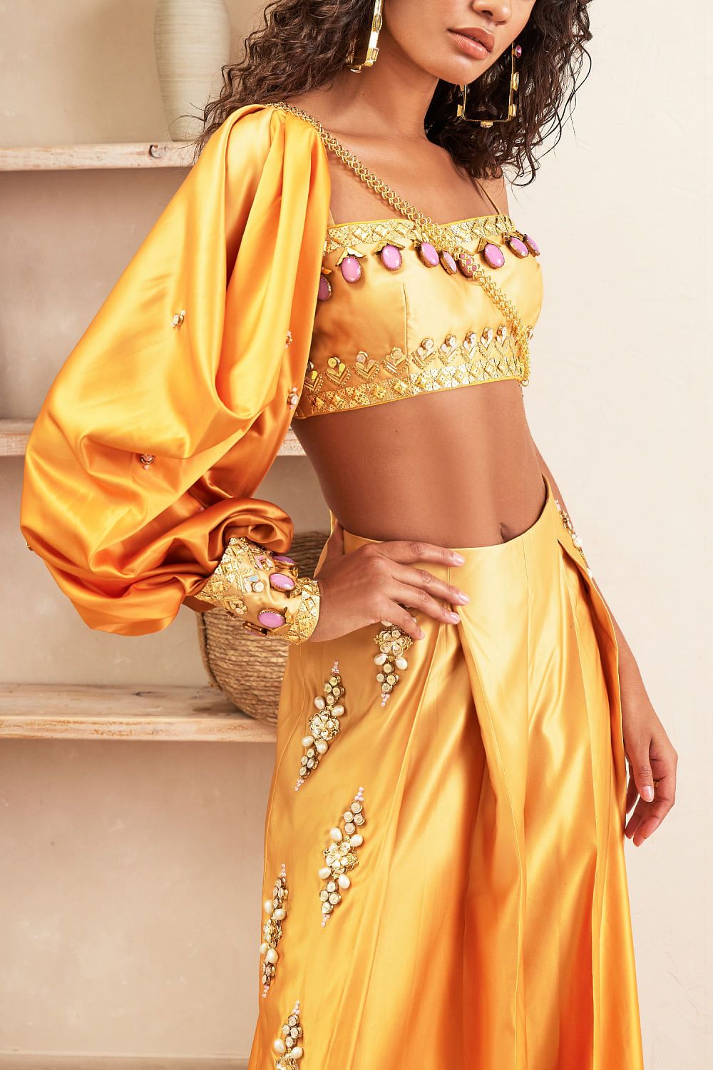 Yellow ombre pleated skirt discount