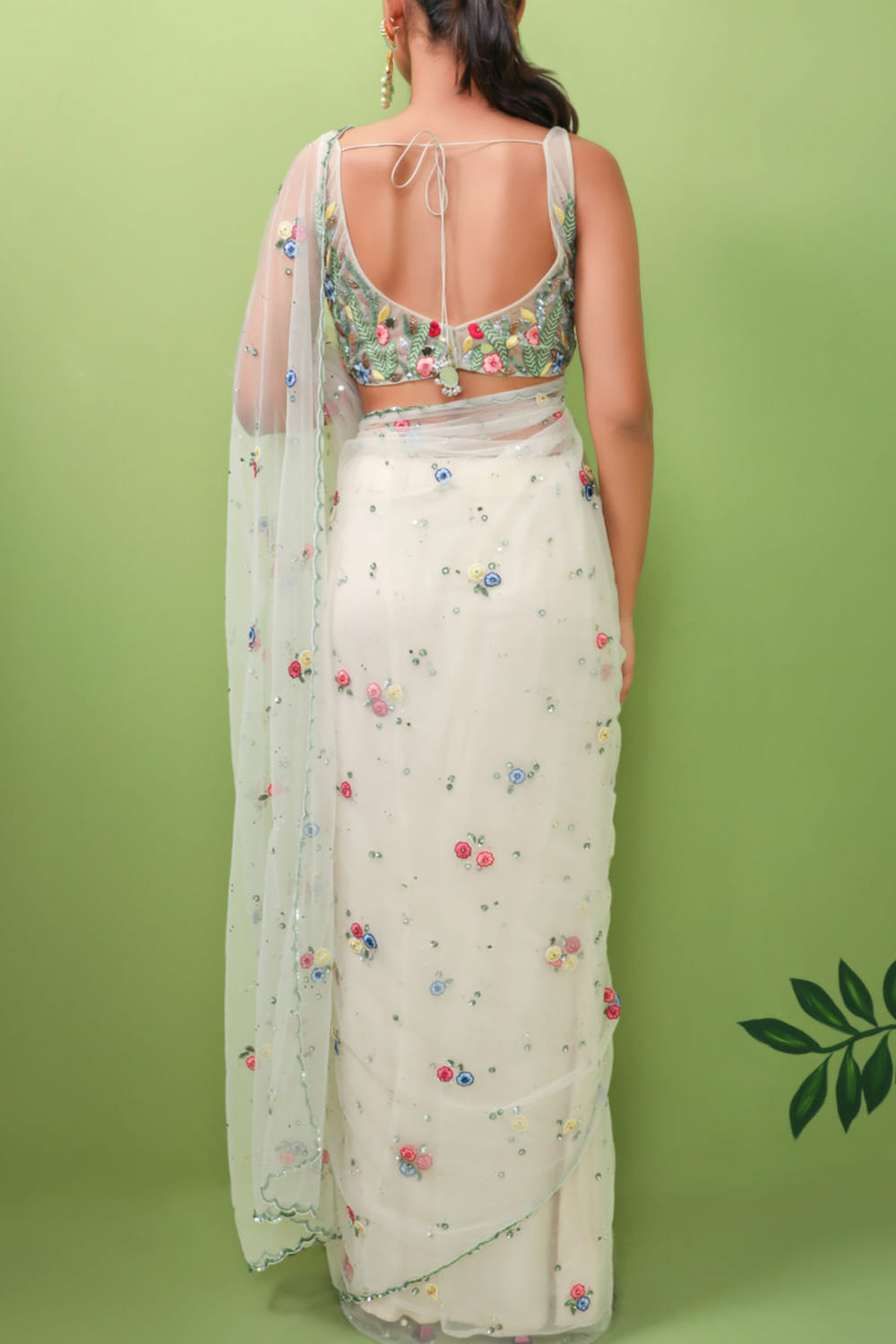 Avivah White Net Floral Embroidered Ready to Wear Saree main image 1