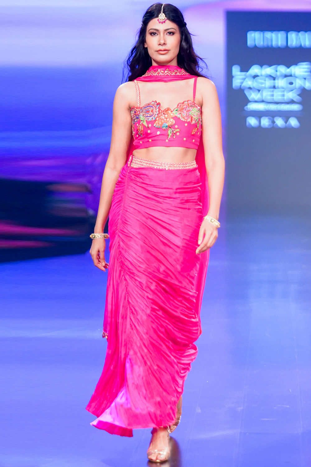 Pink asymmetrical skirt outfit hot sale