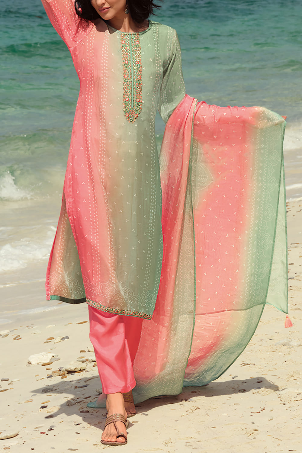Bandhini Kurta Set Pink