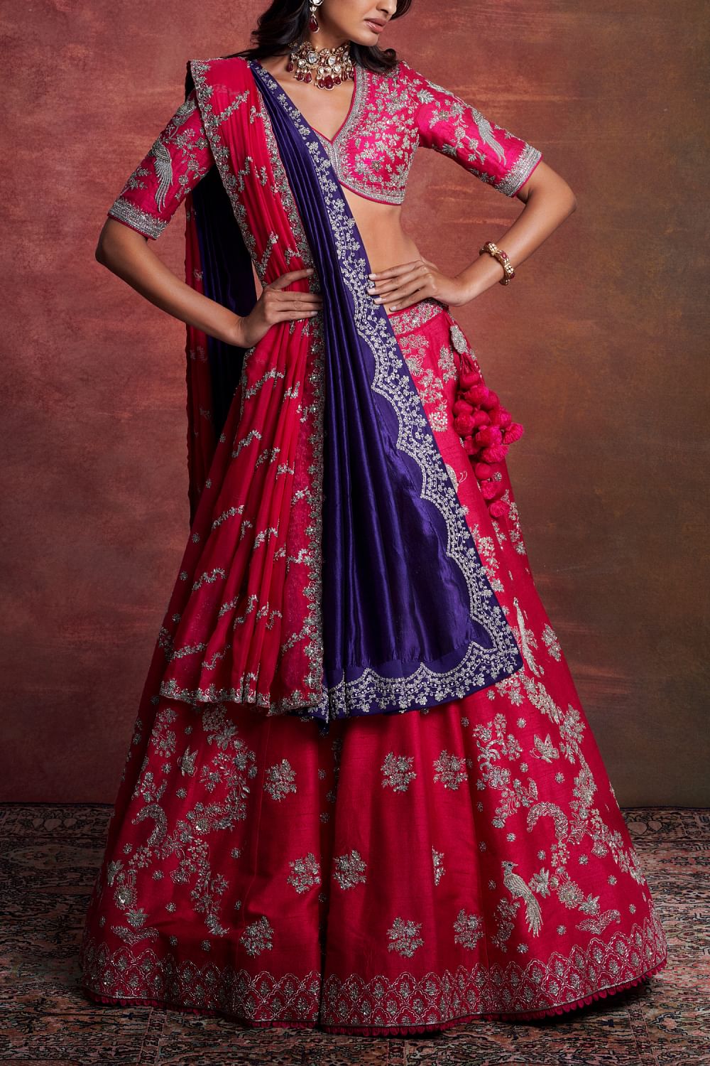 Buy Pink zardozi embroidery lehenga set by Jayanti Reddy at Aashni and Co