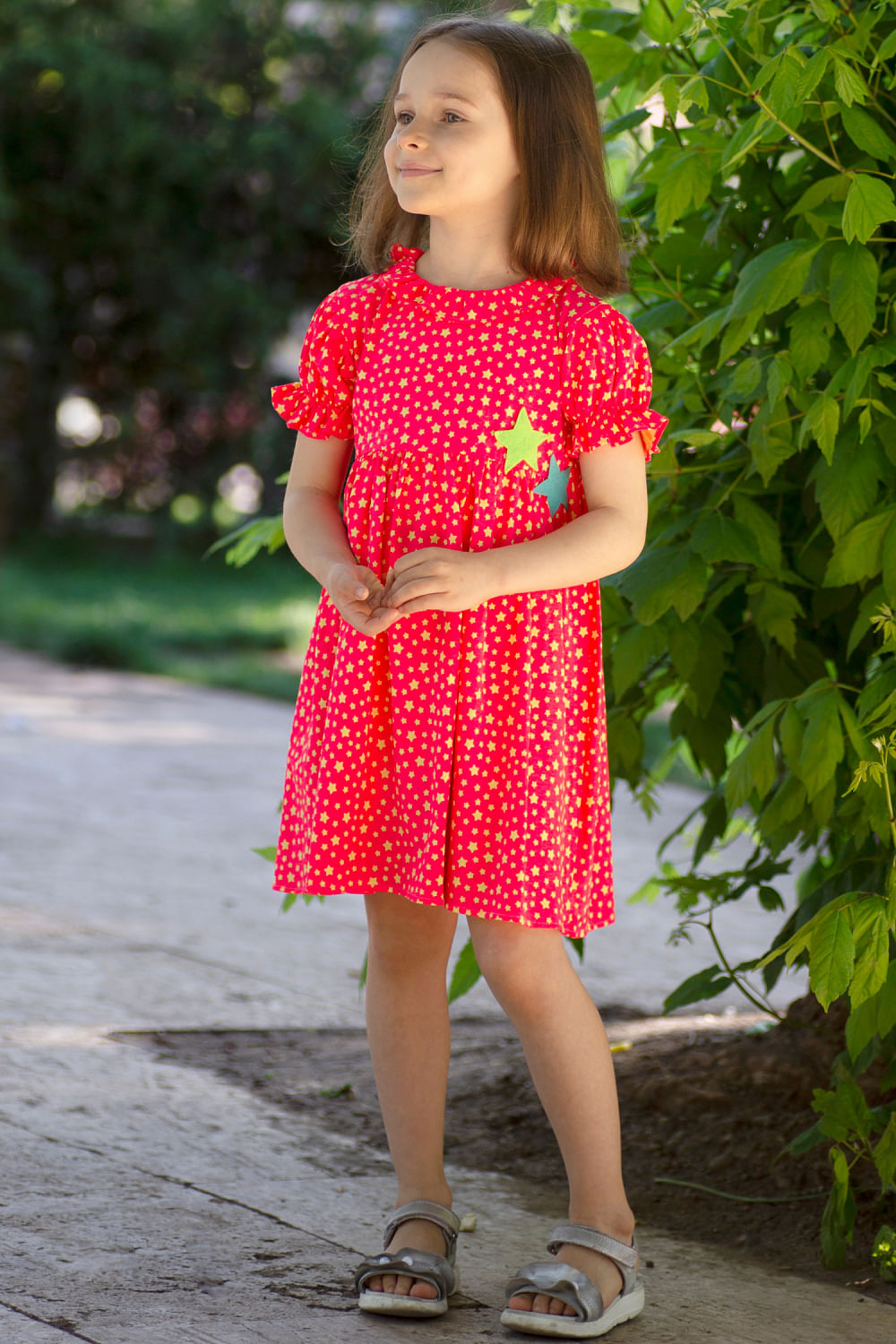 Red star print dress