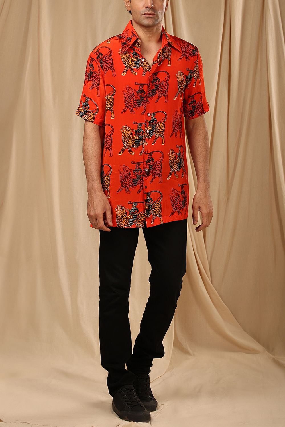 Buy Red tiger printed shirt by Masaba at Aashni and Co