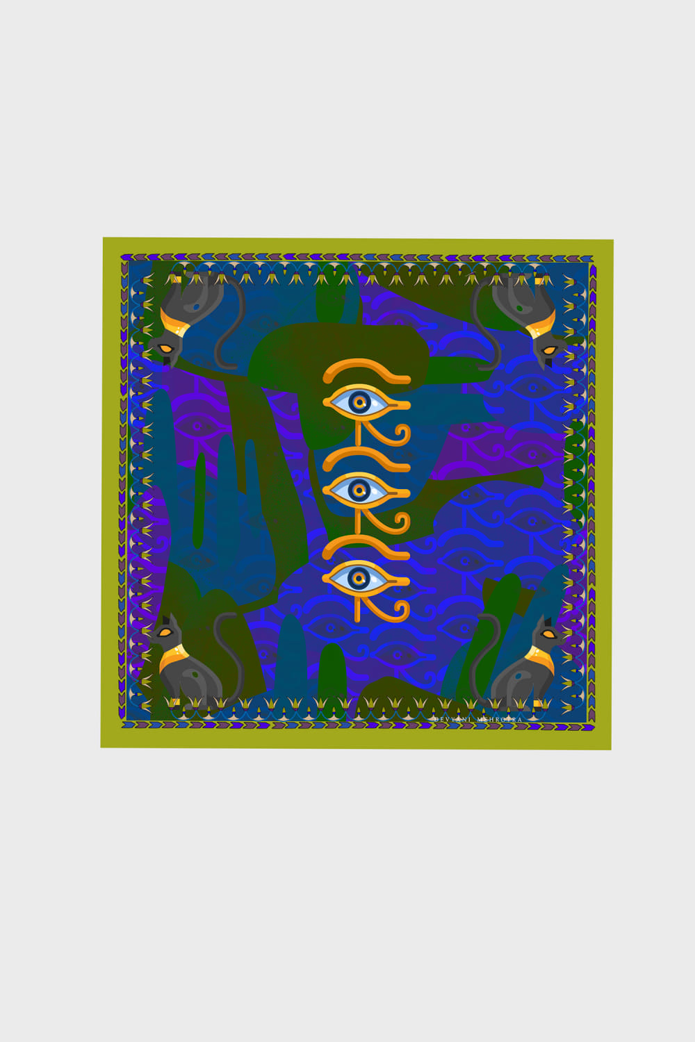 Buy Royal blue Egypt print scarf by Devyani Mehrotra at Aashni and Co