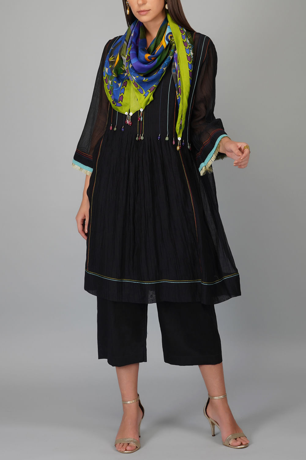 Buy Royal blue Egypt print scarf by Devyani Mehrotra at Aashni and Co