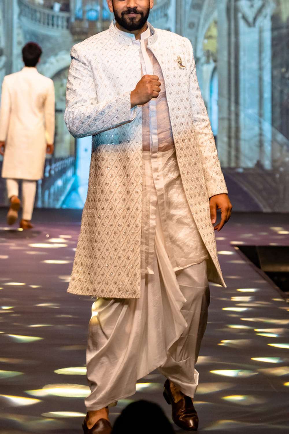 Buy Seashell white thread and sequin embroidery sherwani set by Varun ...