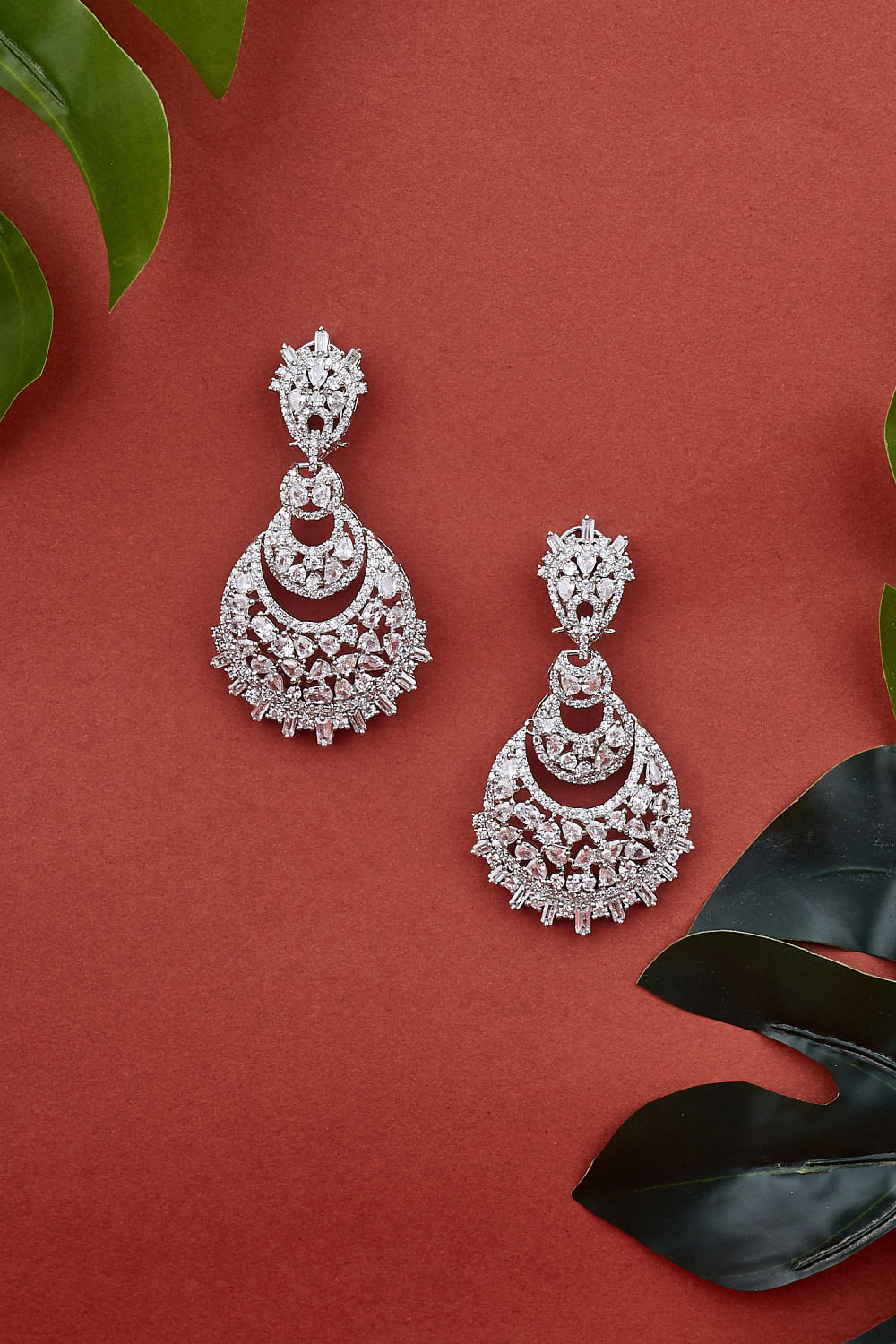 Buy Silver zirconia diamond danglers by VIVINIA by Vidhi Mehra at Aashni and Co