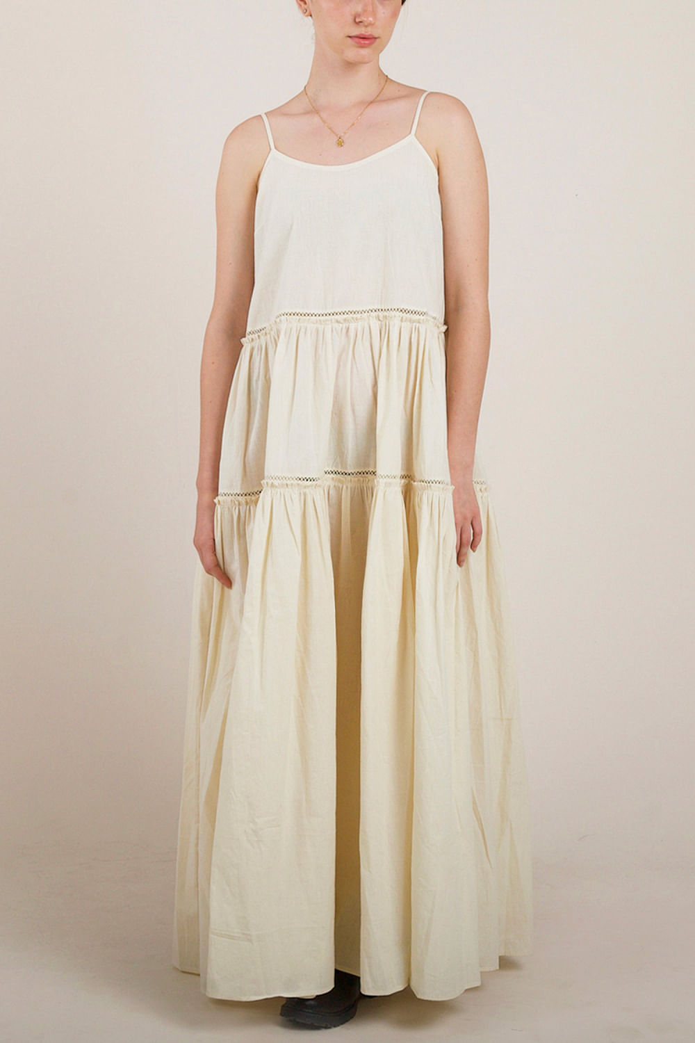 Buy White tiered prairie dress by Nambi Kai at Aashni and Co