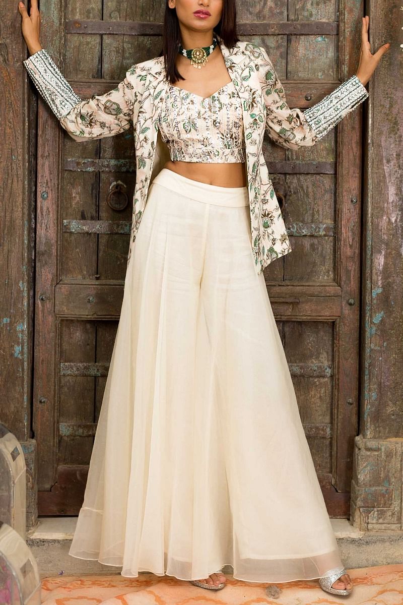 Off white jacket palazzo set