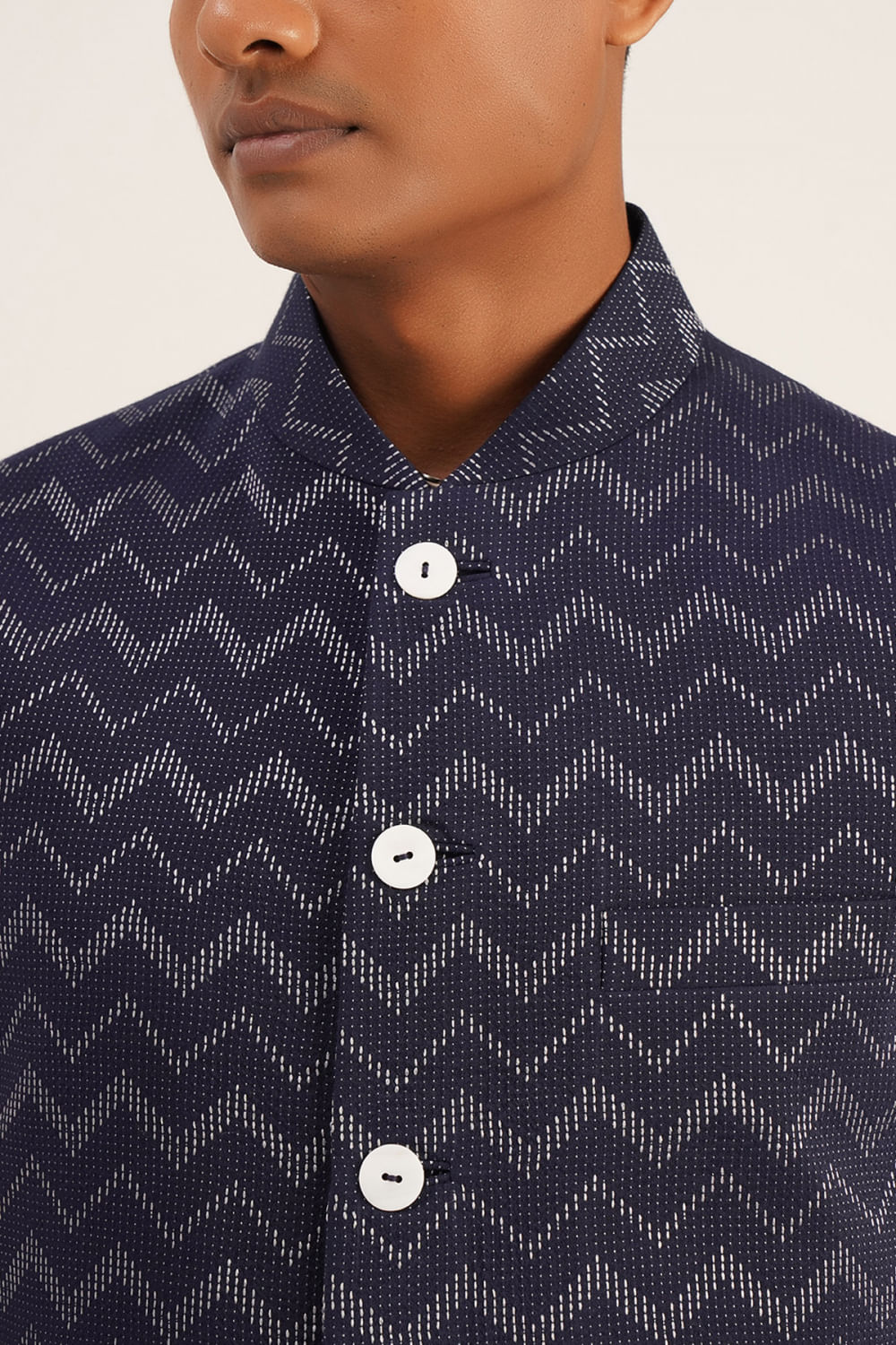 Buy Navy cotton silk Jawahar jacket by Dhruv Vaish at Aashni and Co