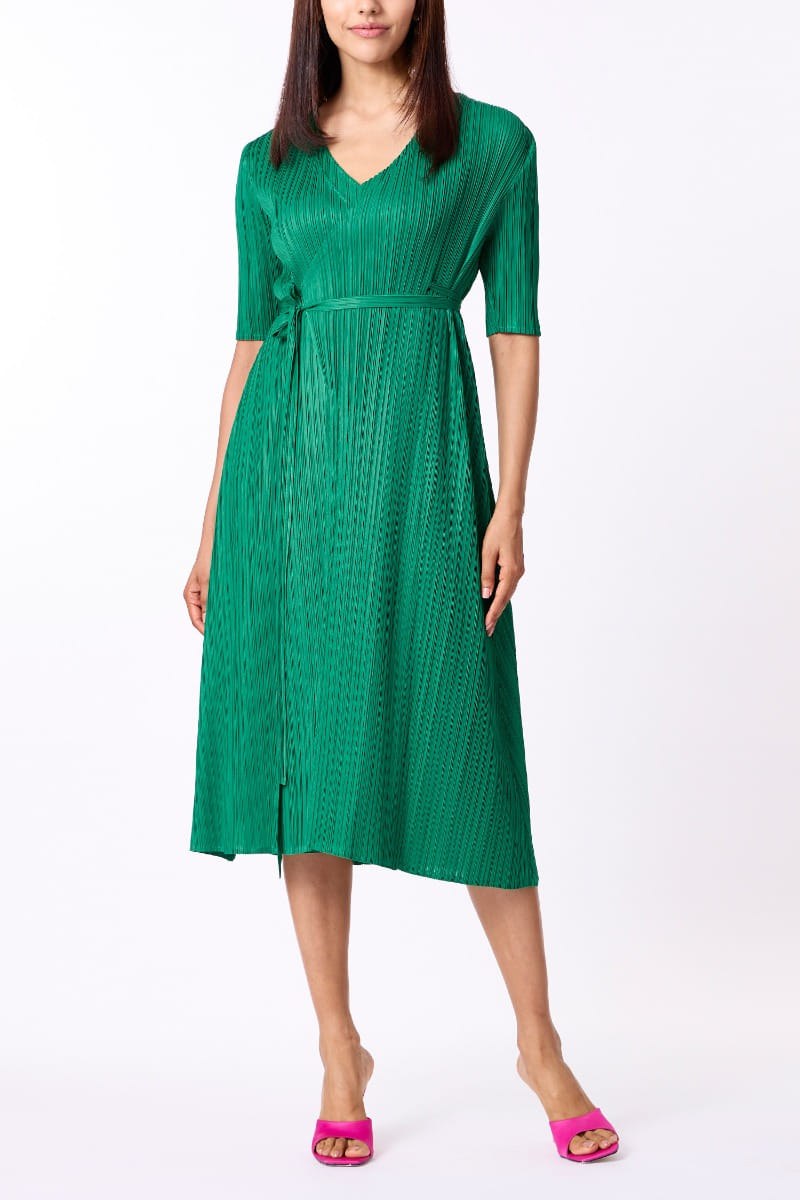 Buy Green pleated wrap dress by Scarlet Sage at Aashni and Co
