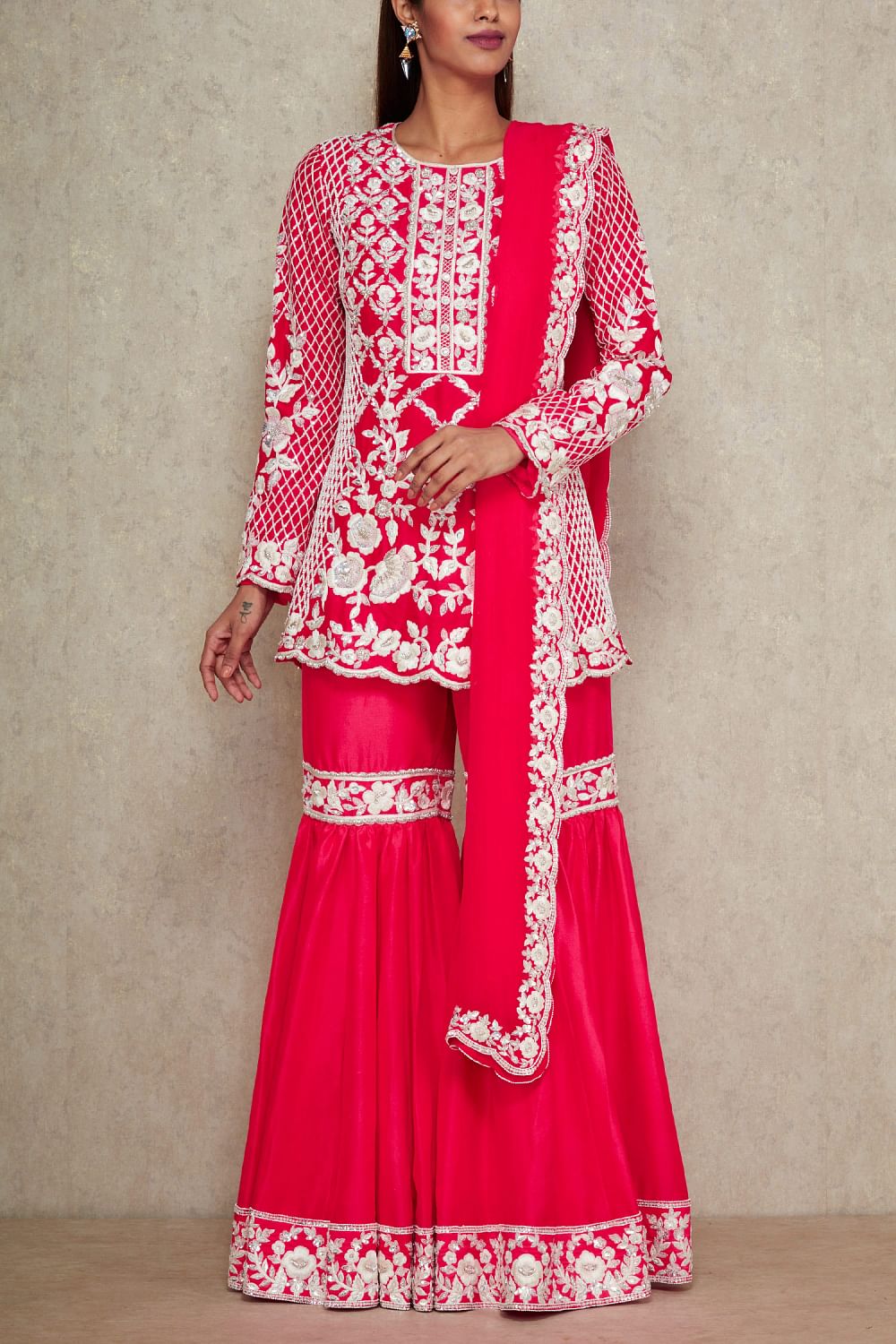 Buy Pink and ivory sharara set by Manish Malhotra at Aashni and Co